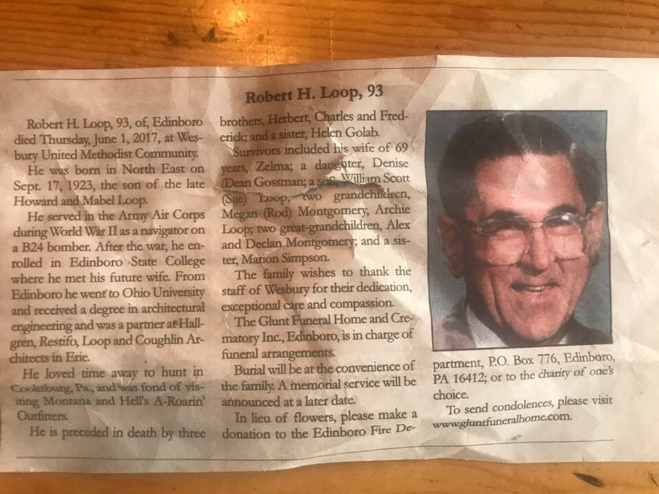 Bob Loop's obituary